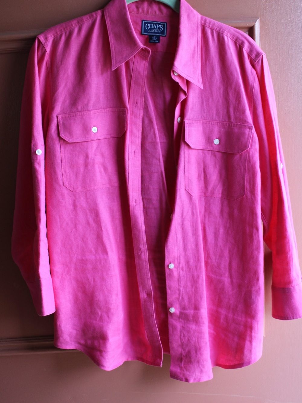 Women’s Chaps Pink Linen Button-Down Shirt